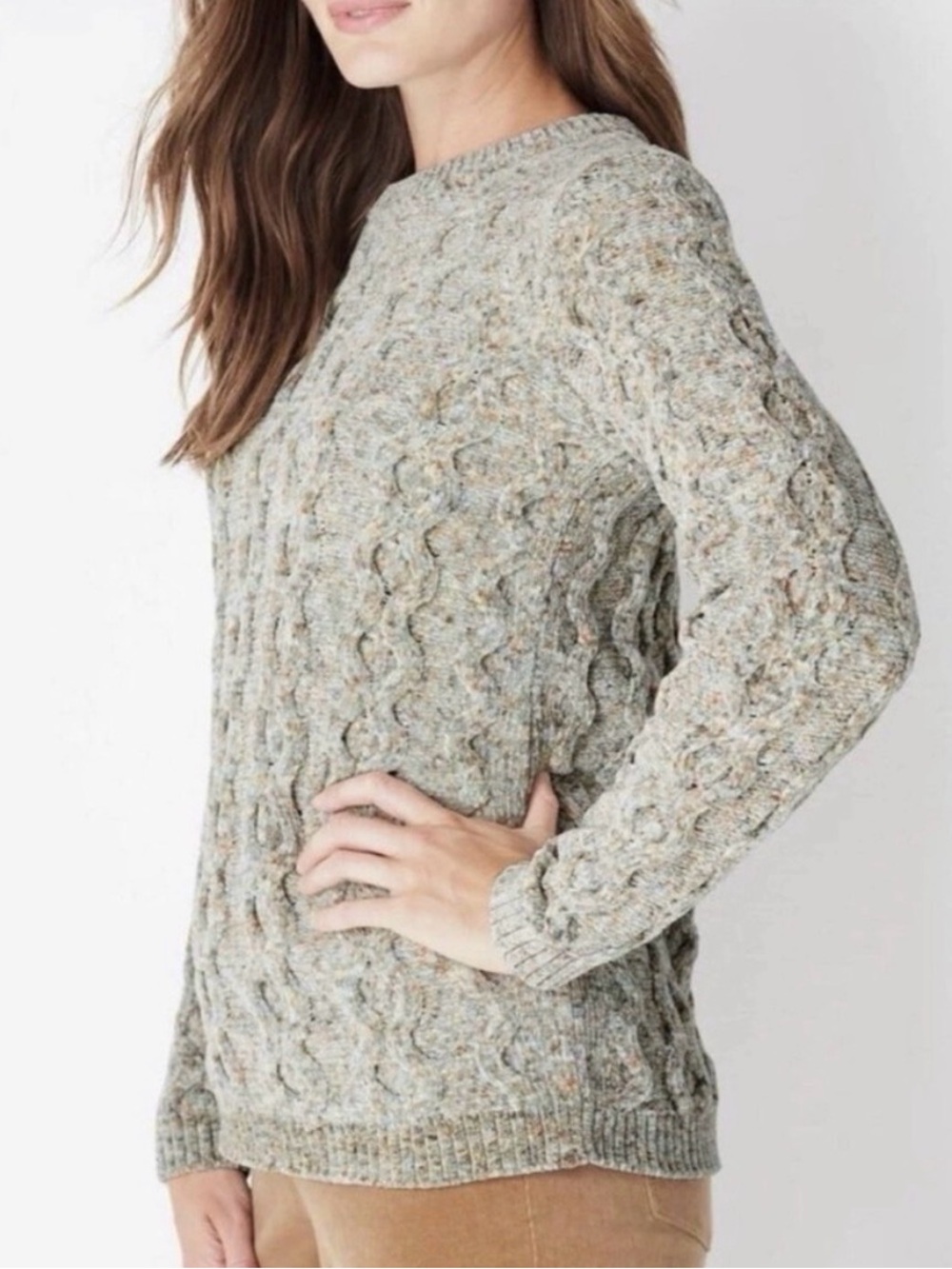 J.Jill Cable Knit Chenille Sweater Medium Olive Green Chunky Cozy Pullover